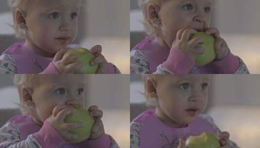 小女孩吃苹果零食高清在线视频素材下载
