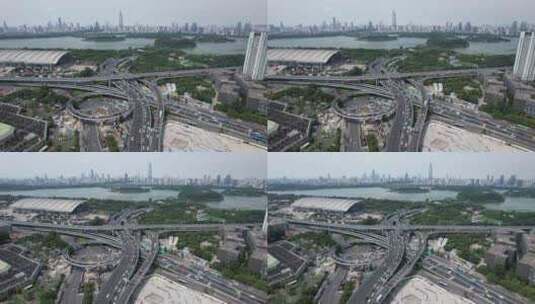 江苏南京城市拥堵交通新庄立交桥航拍高清在线视频素材下载