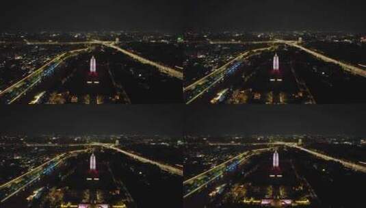 江苏南京大报恩寺夜景灯光航拍高清在线视频素材下载