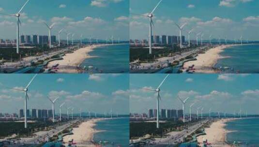 海边风力发电风车航拍高清在线视频素材下载