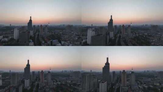 航拍江苏南京中央商务区紫峰大厦夕阳景观高清在线视频素材下载