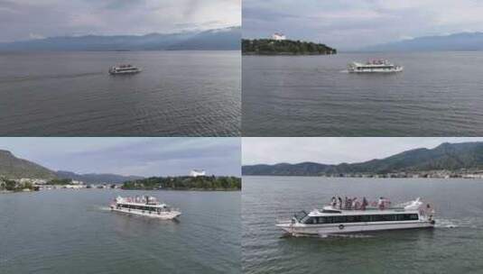 云南大理洱海游船航拍高清在线视频素材下载