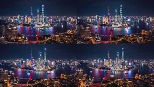 上海外滩夜景航拍黄浦江高清在线视频素材下载