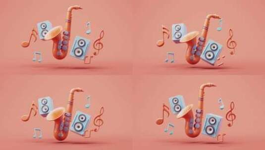 卡通风格演奏的乐器循环动画3D渲染高清在线视频素材下载