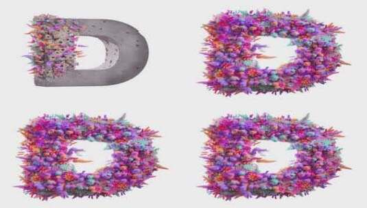 创意英文字母开满鲜花三维动画高端广告渲染高清在线视频素材下载