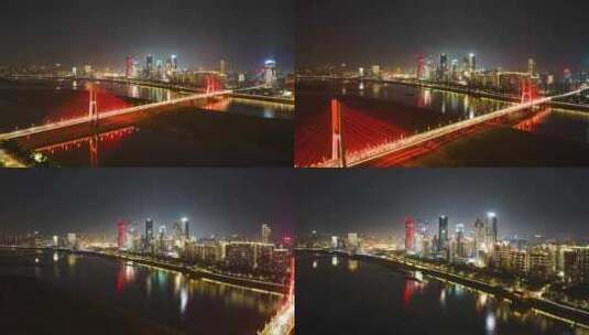 南昌八一大桥红谷滩CBD夜景航拍延时高清在线视频素材下载