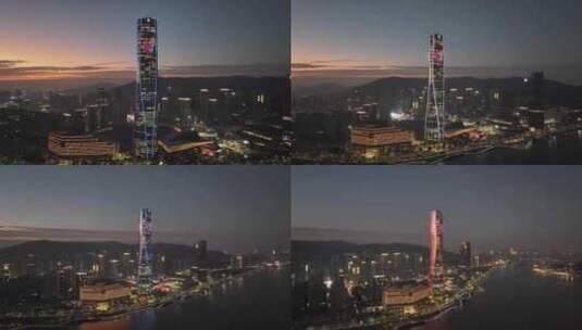 珠海横琴国际金融中心夜景航拍高清在线视频素材下载
