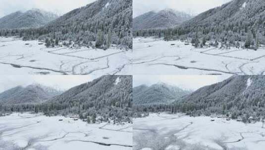 西藏林芝巴松措，雪山森林的林海雪原风光高清在线视频素材下载