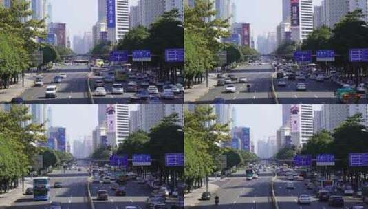 深圳道路交通深南大道车流上下班车来车往高清在线视频素材下载