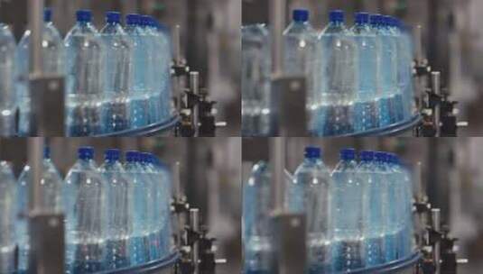 生产自动化机器人输送带移动瓶装水高清在线视频素材下载