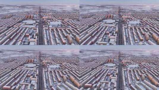 牙克石航拍冬天城市雪景高清在线视频素材下载