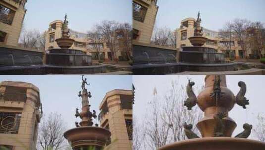 欧式喷泉水池裸体男人神的雕塑高清在线视频素材下载