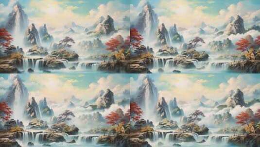 中国风山水画循环动态壁纸高清在线视频素材下载
