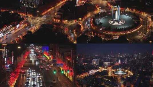 辽宁沈阳新年春运街道红色灯笼和平广场高清在线视频素材下载