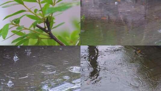 城市马路道路下暴雨倾盆大雨下雨天雨水雨滴高清在线视频素材下载