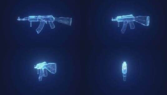 蓝色高科技枪械游戏道具演示动画全息投影高清在线视频素材下载
