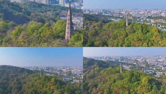 浙江杭州西湖景区宝石山保俶塔航拍旅游风景高清在线视频素材下载