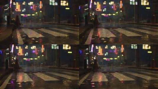亚洲城市的雨夜与霓虹灯高清在线视频素材下载