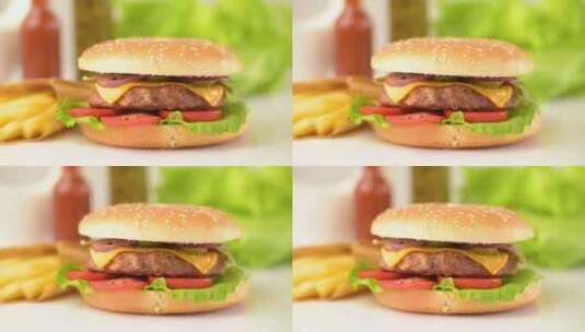 美味的芝士牛肉汉堡高清在线视频素材下载