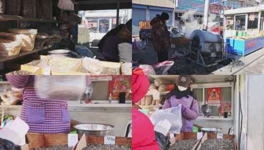 过年东北农村大集卖瓜子高清在线视频素材下载