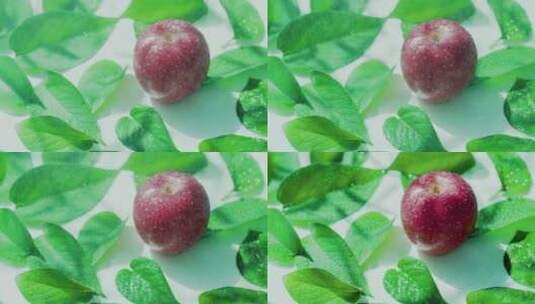 苹果 水珠 树叶高清在线视频素材下载
