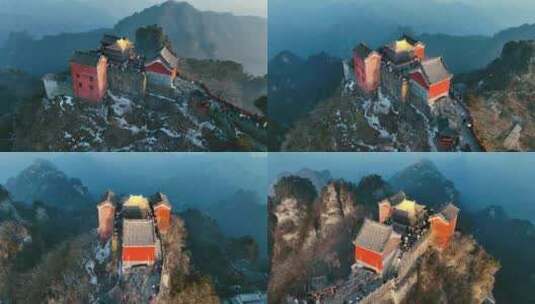 武当山金顶 寺庙 旅游 游客 航拍高清在线视频素材下载