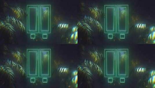 棕榈树环路环绕的玻璃框架高清在线视频素材下载