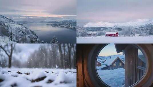 冬季北欧海滨旅游城市高清在线视频素材下载