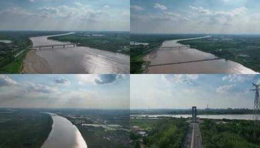 滨州黄河大桥航拍高清在线视频素材下载