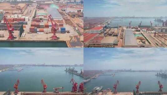合集港口码头卸货吊塔集装箱航拍高清在线视频素材下载