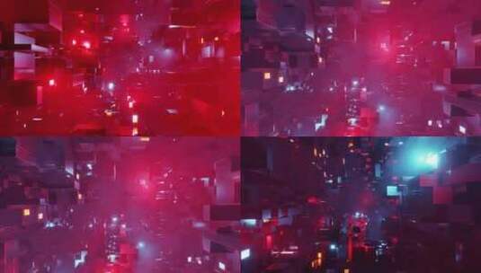 蓝红3D块电影隧道高清在线视频素材下载