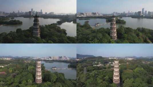广东惠州西湖泗洲塔航拍高清在线视频素材下载