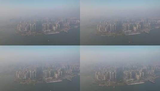 广州湛江城市清晨迷雾日出航拍高清在线视频素材下载