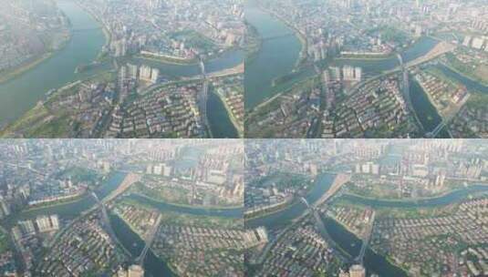 高空鸟瞰衡阳市湘江与蒸水两江交汇城市航拍高清在线视频素材下载