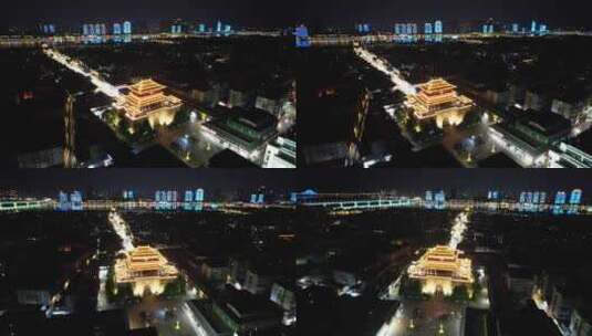 湖北襄阳古城昭明台夜景航拍高清在线视频素材下载