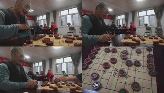 养老院老人在一起下棋打扑克休闲高清在线视频素材下载