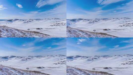 冬季内蒙古乌兰布统蓝天白云雪景高清在线视频素材下载