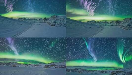 极光照雪 星空映衬 冷冽天地奇景高清在线视频素材下载