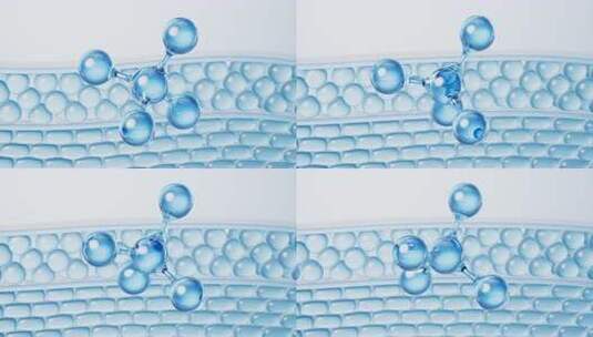 透明生物皮肤细胞与护肤品分子三维渲染高清在线视频素材下载