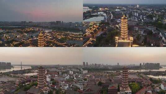 合集江西抚州文昌里正觉古寺夜幕降临航拍高清在线视频素材下载