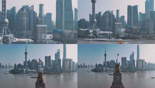 上海外滩建筑道路航拍高清在线视频素材下载