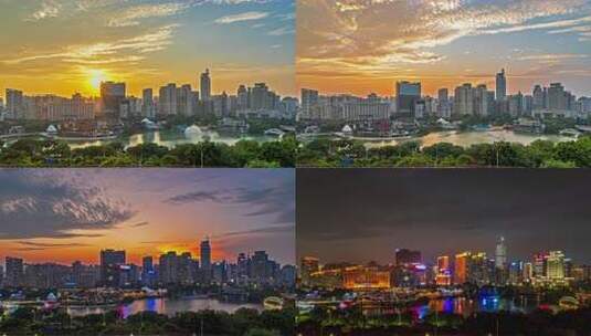 南宁民歌湖日转夜延时视频高清在线视频素材下载