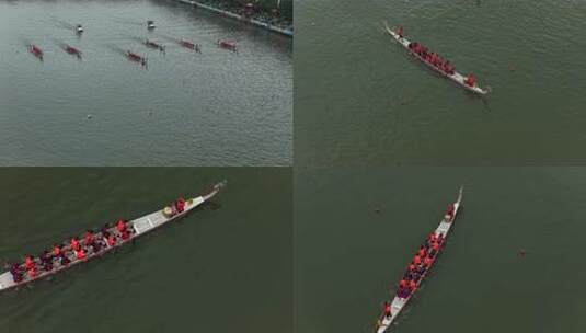 端午节赛龙舟比赛航拍龙舟俯拍龙舟划桨划船高清在线视频素材下载