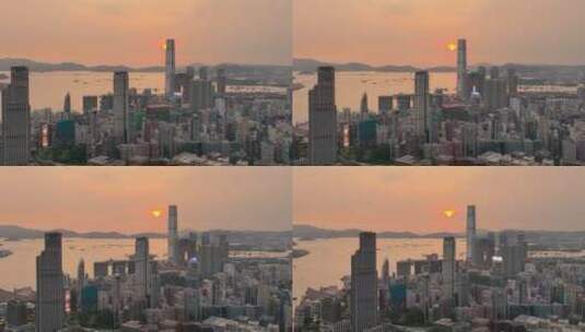 航拍夕阳下的香港第一高楼：环球贸易广场高清在线视频素材下载