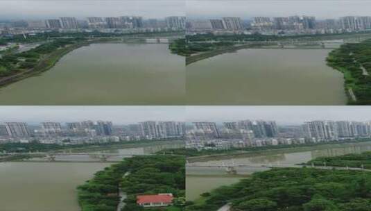 湖南湘乡市城市河流风光带竖屏航拍高清在线视频素材下载