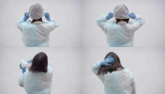 女医生脱下外科防护帽的特写镜头高清在线视频素材下载