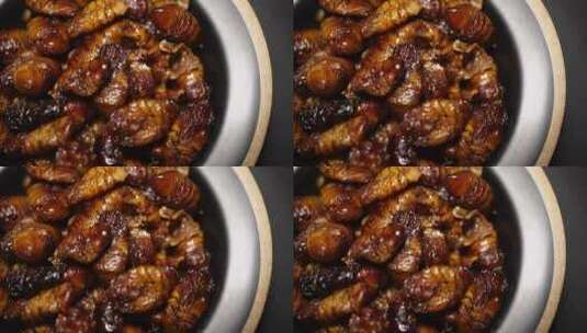 香酥蚕蛹下酒菜食用昆虫高清在线视频素材下载