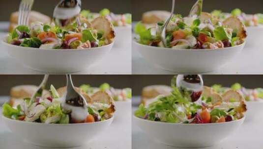 叉子勺子拌蔬菜沙拉高清在线视频素材下载