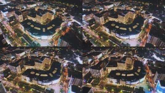 杭州延安路商业中心嘉里中心夜景航拍高清在线视频素材下载