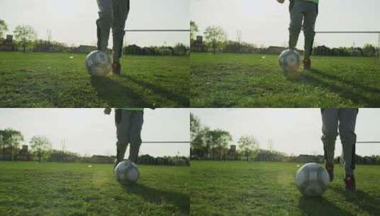 小朋友草场上踢球高清在线视频素材下载